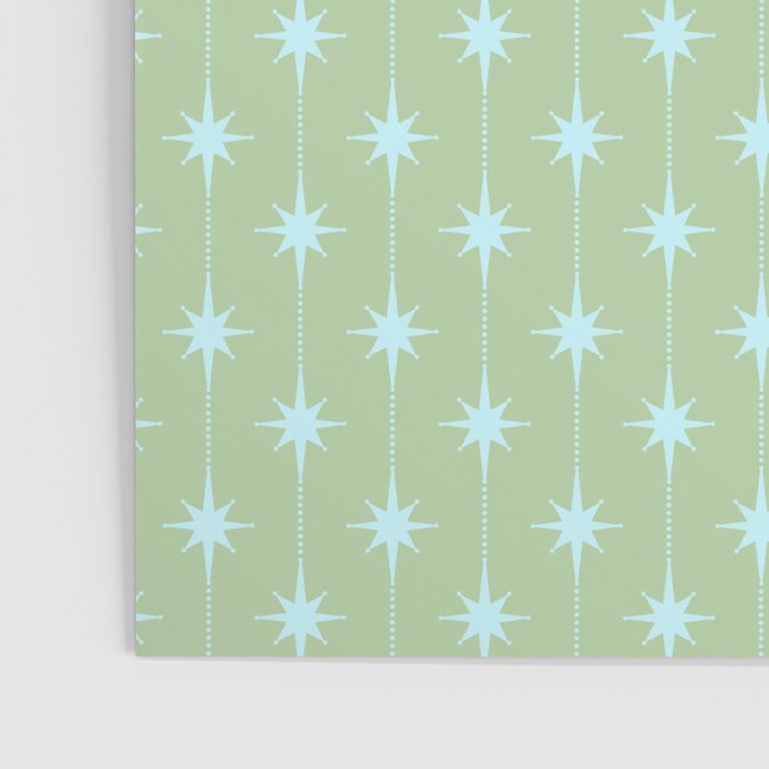 Mid Century Modern Atomic Stars and Dots Retro Pattern in Sage Green and Light Aqua Poster Gallery Image 3