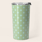 Mid Century Modern Atomic Stars and Dots Retro Pattern in Sage Green and Light Aqua Travel Mug Gallery Image 2
