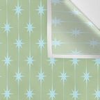 Mid Century Modern Atomic Stars and Dots Retro Pattern in Sage Green and Light Aqua Wall Tapestry Gallery Image 3