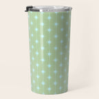 Mid Century Modern Atomic Stars and Dots Retro Pattern in Sage Green and Light Aqua Travel Mug Gallery Image 3