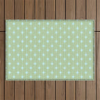 Mid Century Modern Atomic Stars and Dots Retro Pattern in Sage Green and Light Aqua Outdoor Rug Gallery Image 1