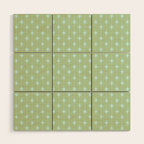 Mid Century Modern Atomic Stars and Dots Retro Pattern in Sage Green and Light Aqua Wood Wall Art Gallery Image 1
