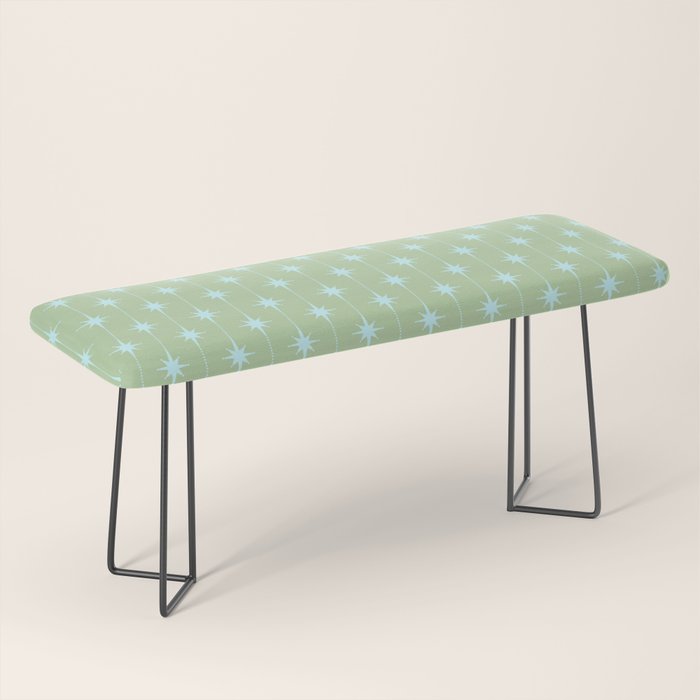 Mid Century Modern Atomic Stars and Dots Retro Pattern in Sage Green and Light Aqua Bench Gallery Image 1