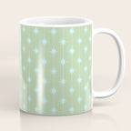 Mid Century Modern Atomic Stars and Dots Retro Pattern in Sage Green and Light Aqua Coffee Mug Gallery Image 1