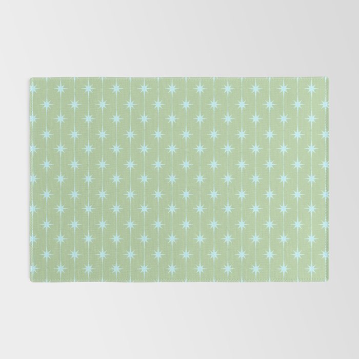 Mid Century Modern Atomic Stars and Dots Retro Pattern in Sage Green and Light Aqua Rug Gallery Image 2