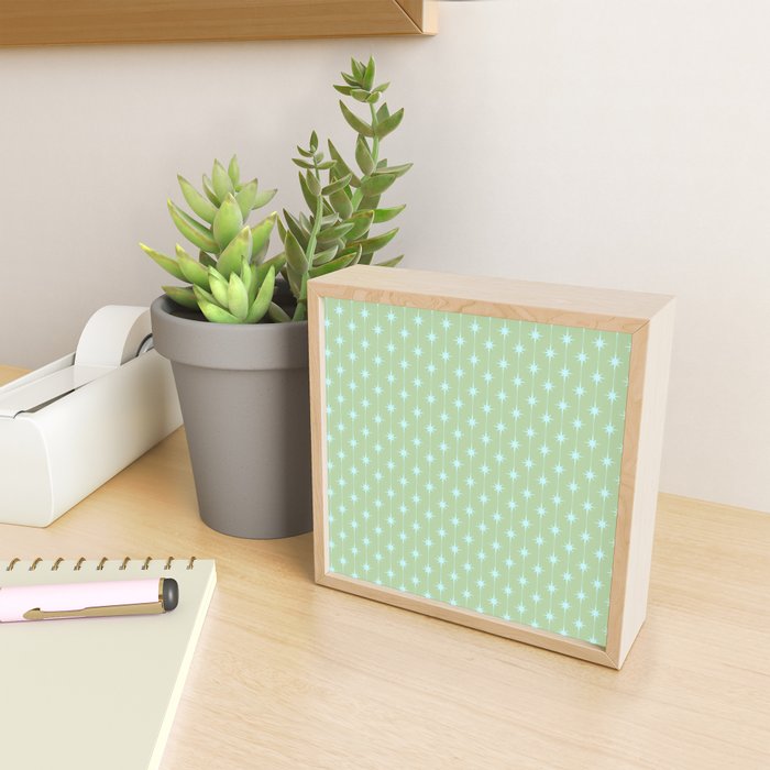 Mid Century Modern Atomic Stars and Dots Retro Pattern in Sage Green and Light Aqua Mini Art Print Gallery Image 2