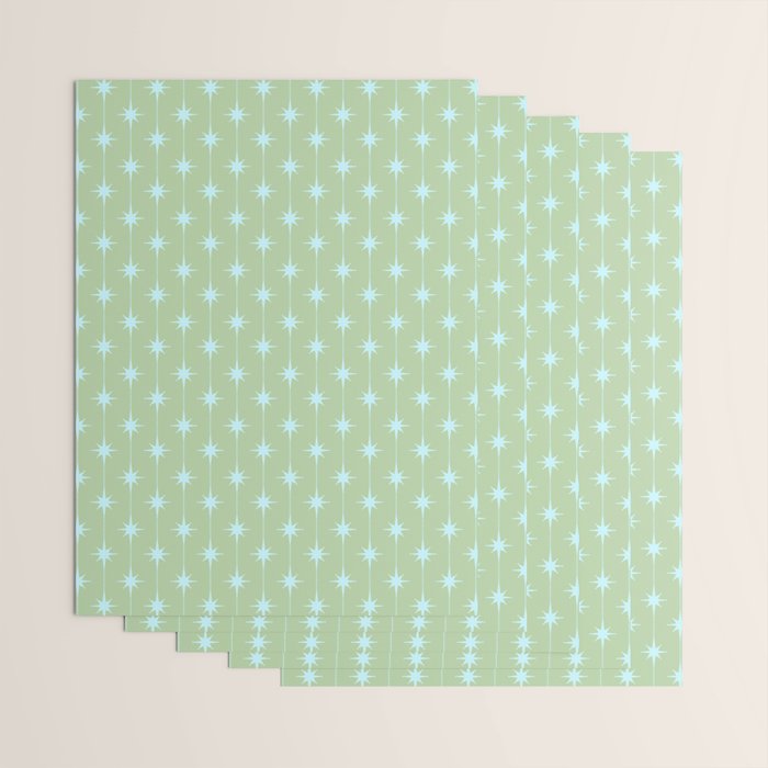 Mid Century Modern Atomic Stars and Dots Retro Pattern in Sage Green and Light Aqua Wrapping Paper Gallery Image 3