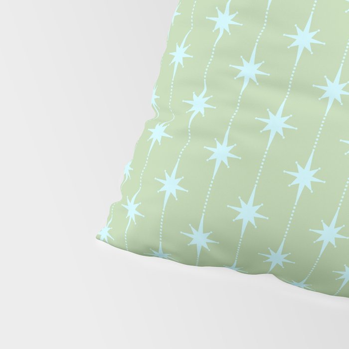 Mid Century Modern Atomic Stars and Dots Retro Pattern in Sage Green and Light Aqua Pillow Sham Gallery Image 4