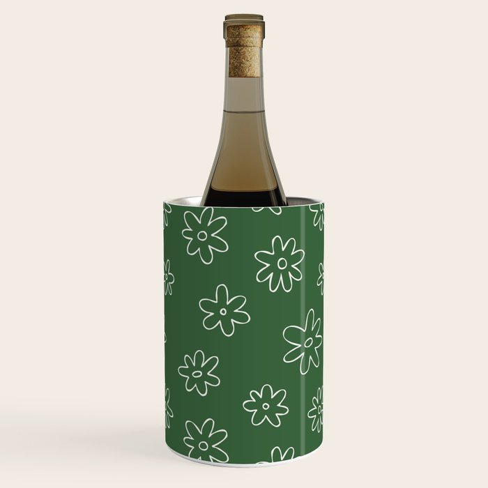 Green garden flower doodle art pattern Wine Chiller Gallery Image 2