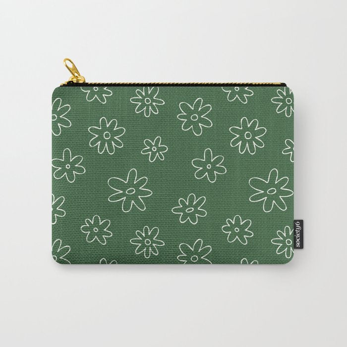 Green garden flower doodle art pattern Carry All Pouch Gallery Image 1