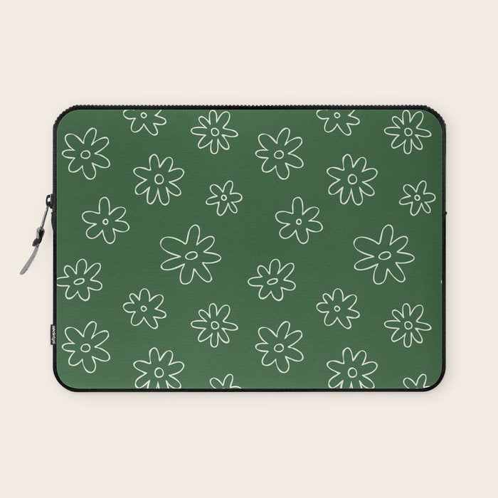 Green garden flower doodle art pattern Laptop Sleeve Gallery Image 1