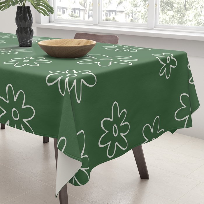 Green garden flower doodle art pattern Tablecloth Gallery Image 3