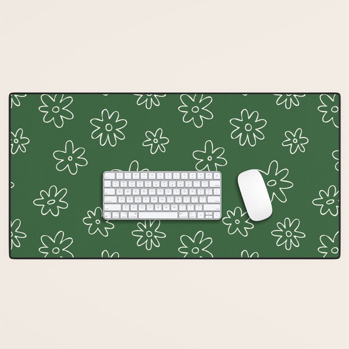 Green garden flower doodle art pattern Desk Mat Gallery Image 1