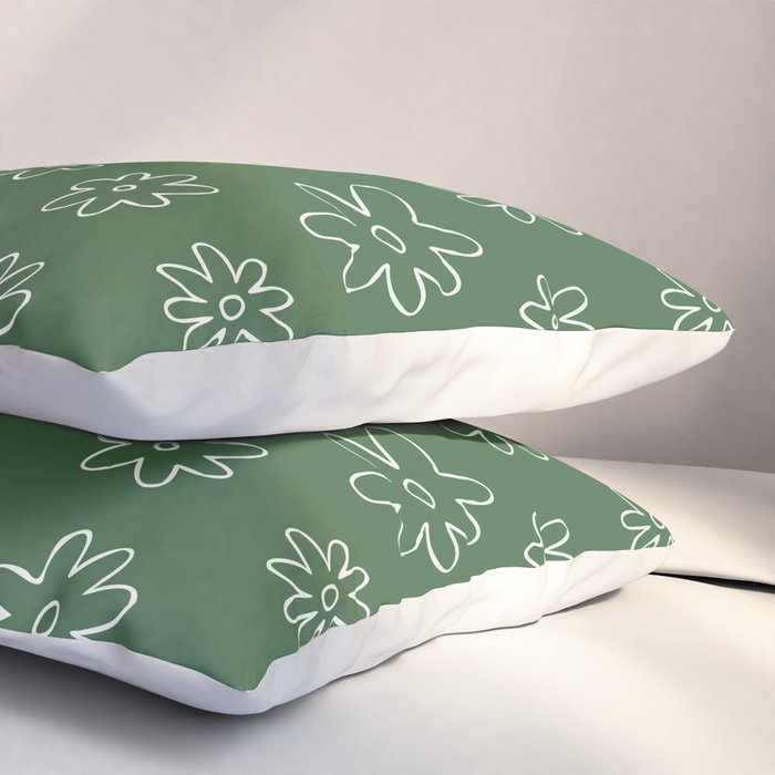 Green garden flower doodle art pattern Pillow Sham Gallery Image 3