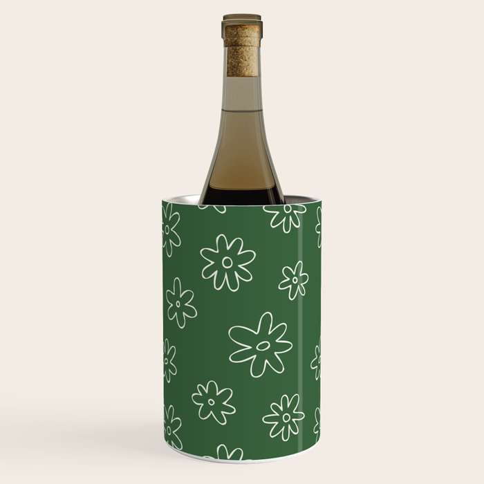 Green garden flower doodle art pattern Wine Chiller Gallery Image 3