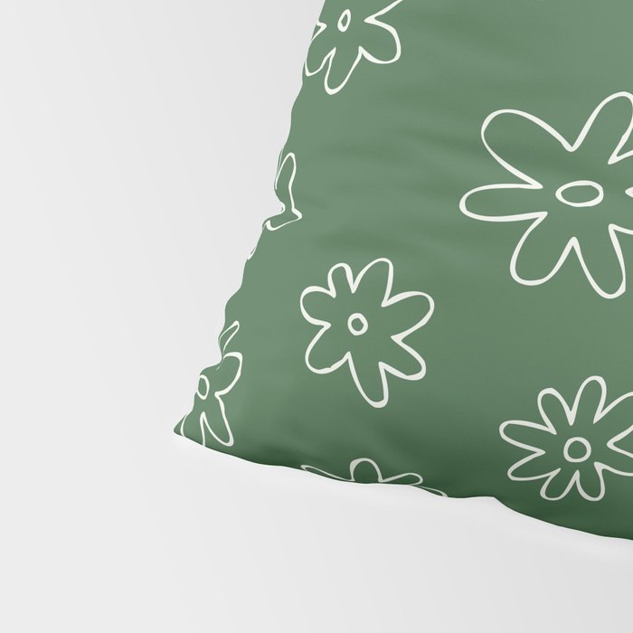 Green garden flower doodle art pattern Pillow Sham Gallery Image 4