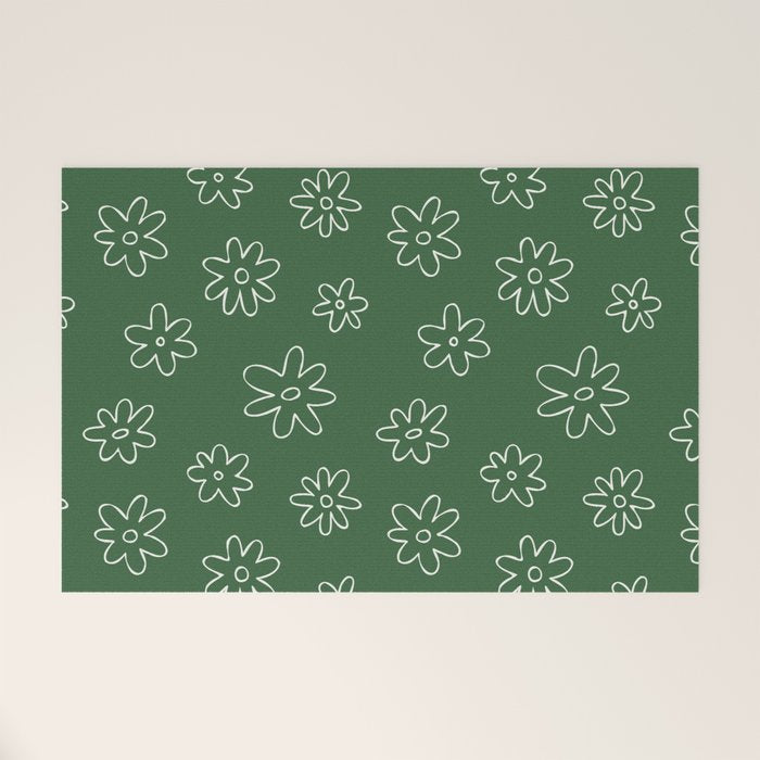 Green garden flower doodle art pattern Welcome Mat Gallery Image 1
