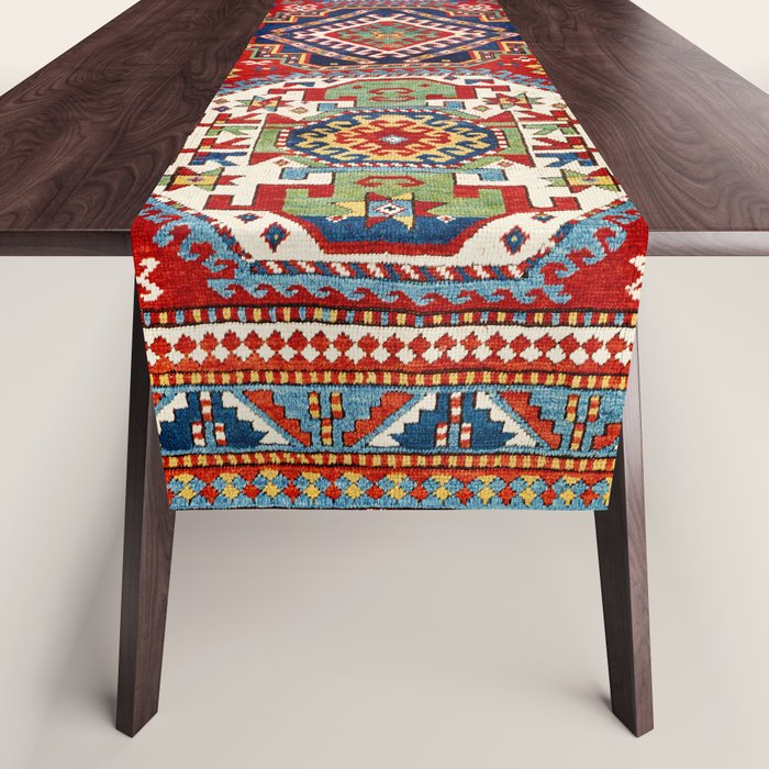 Three Medallion Kazak Southwest Caucasus Carpet Print Table Runner Gallery Image 1