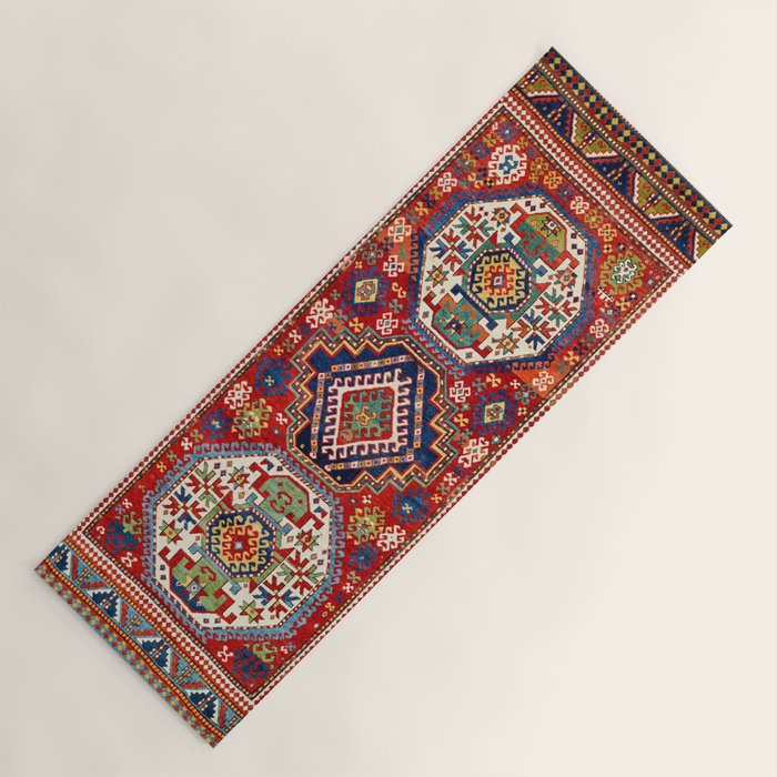 Three Medallion Kazak Southwest Caucasus Carpet Print Yoga Mat Gallery Image 1