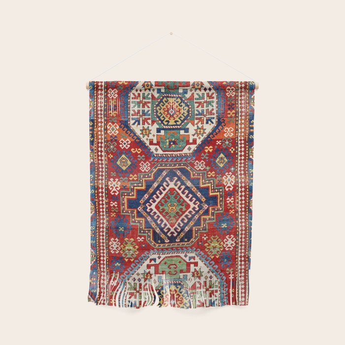 Three Medallion Kazak Southwest Caucasus Carpet Print Wall Hanging Gallery Image 1