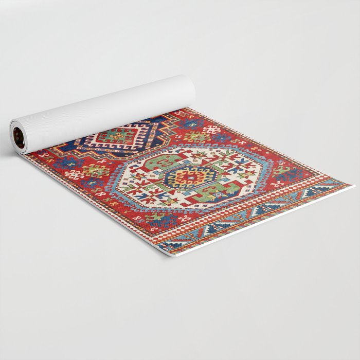 Three Medallion Kazak Southwest Caucasus Carpet Print Yoga Mat Gallery Image 2
