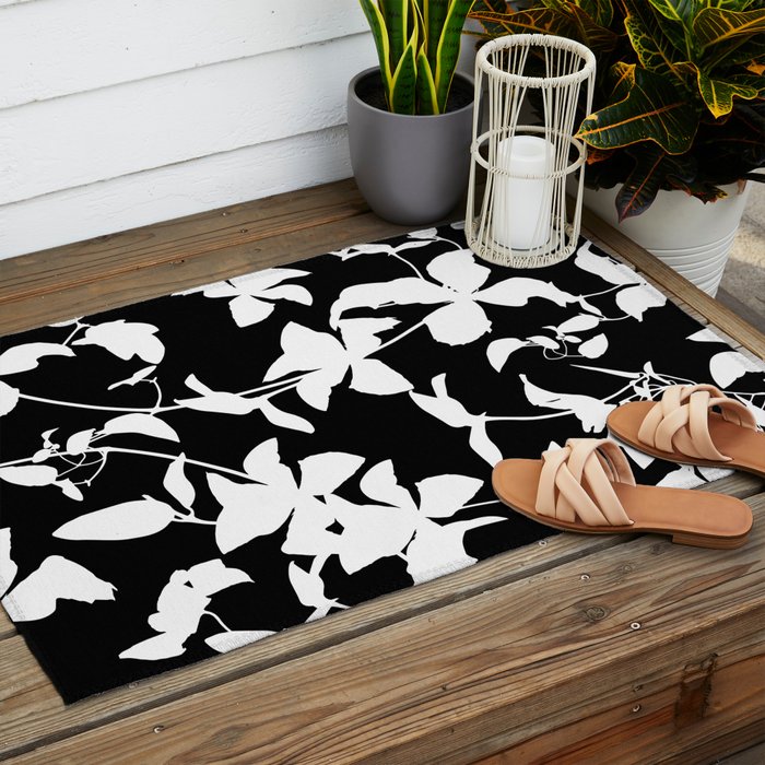 Clematis Contrast  Minimal Floral Silhouettes Outdoor Rug Gallery Image 2