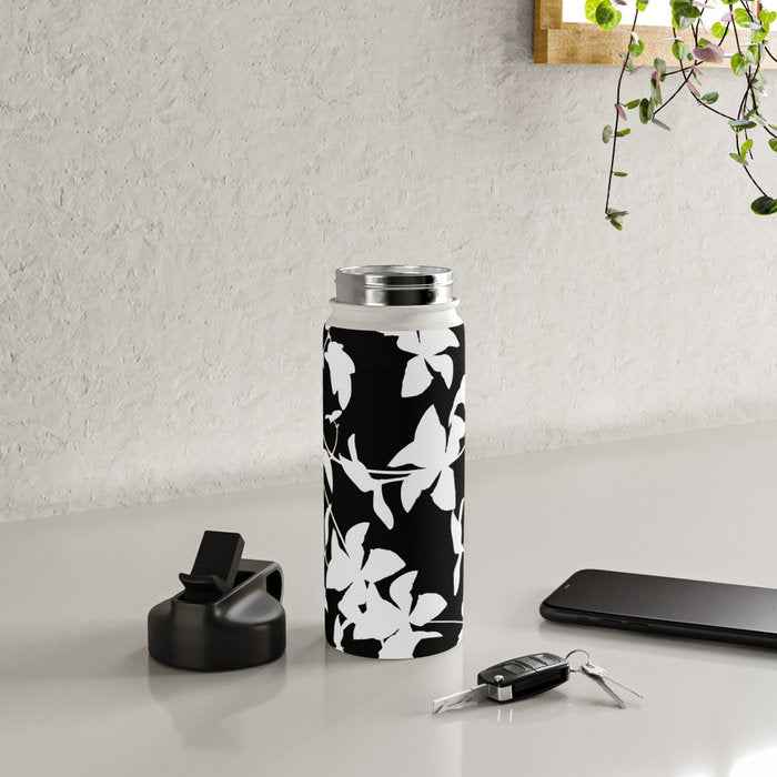 Clematis Contrast  Minimal Floral Silhouettes Water Bottle Gallery Image 4