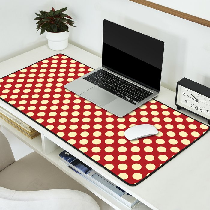 Cream on Red Polka Dot  Desk Mat Gallery Image 2