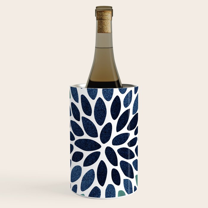 Modern, Blue and Green, Floral Bloom, Botanical Pattern Wine Chiller Gallery Image 1