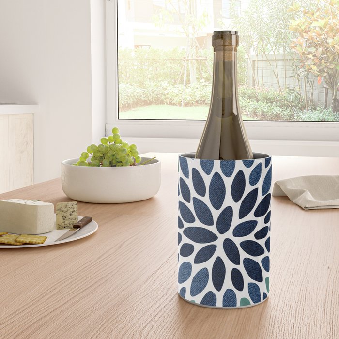 Modern, Blue and Green, Floral Bloom, Botanical Pattern Wine Chiller Gallery Image 4