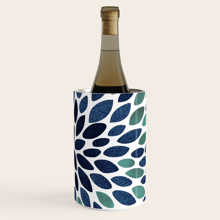 Modern, Blue and Green, Floral Bloom, Botanical Pattern Wine Chiller Gallery Image 3