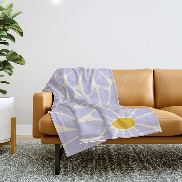 Big Daisy - Groovy Flower - Lilac and Yellow Throw Blanket Gallery Image 1