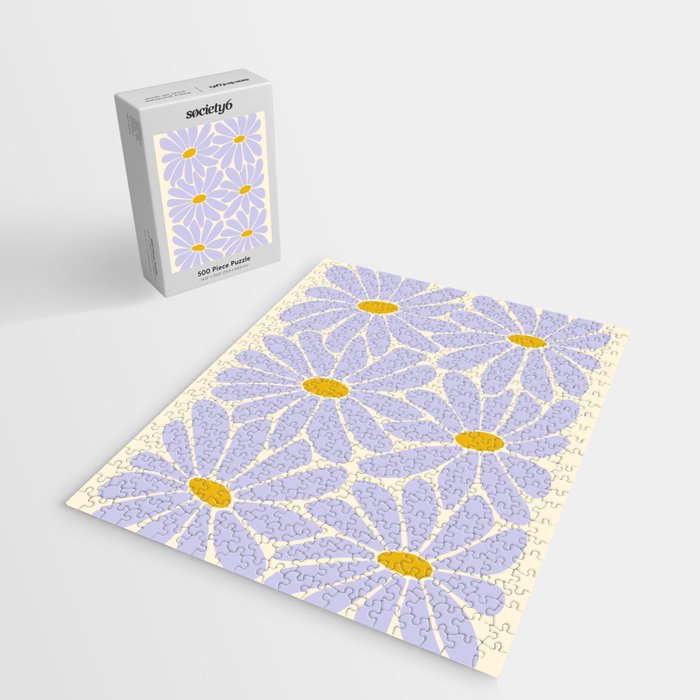 Big Daisy - Groovy Flower - Lilac and Yellow Jigsaw Puzzle Gallery Image 2