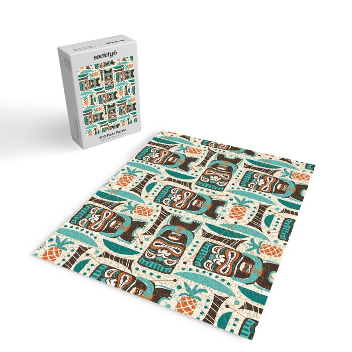 Tiki Hut Cream Aqua Jigsaw Puzzle Gallery Image 2