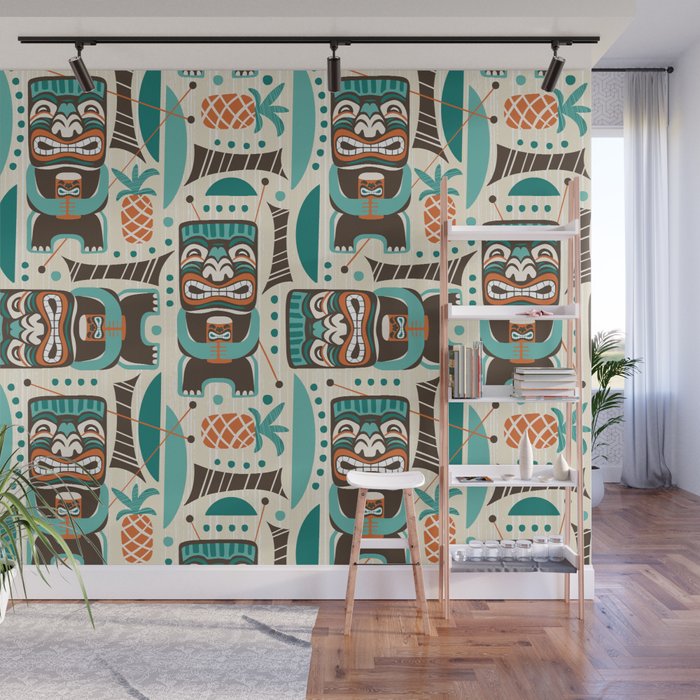 Tiki Hut Cream Aqua Wall Mural Gallery Image 1