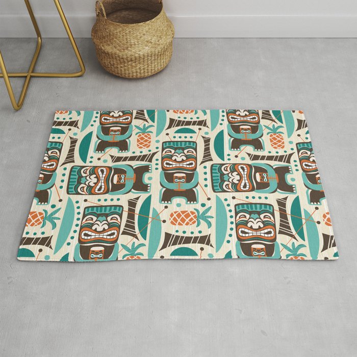 Tiki Hut Cream Aqua Rug Gallery Image 1