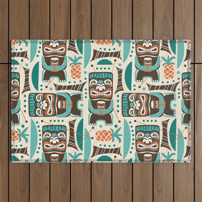 Tiki Hut Cream Aqua Outdoor Rug Gallery Image 1
