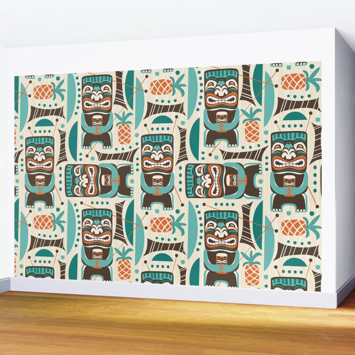 Tiki Hut Cream Aqua Wall Mural Gallery Image 2