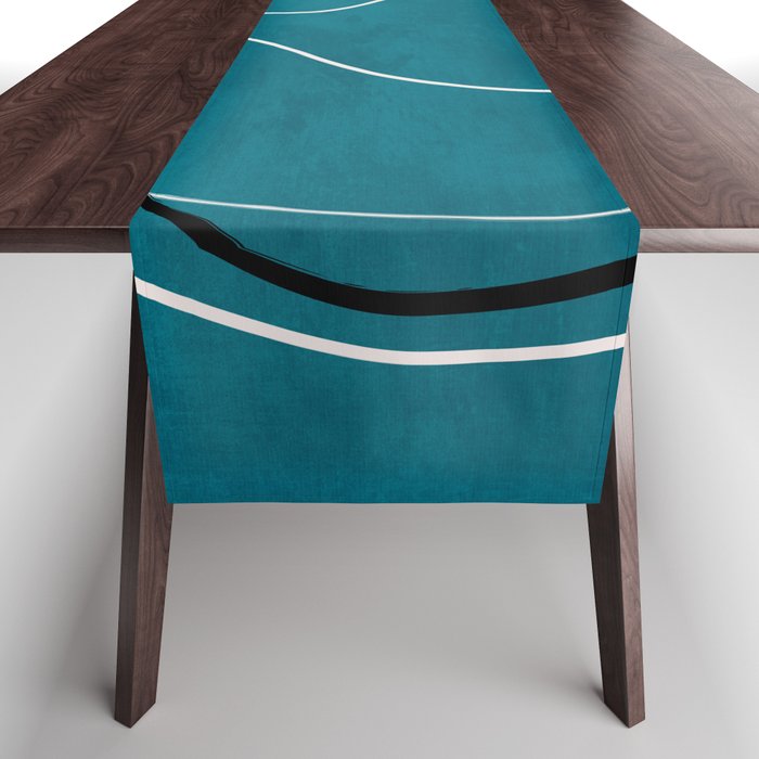 Teal Line Art Black White Modern Artwork Table Runner Gallery Image 1