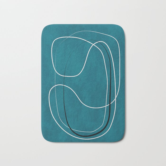 Teal Line Art Black White Modern Artwork Bath Mat Gallery Image 1