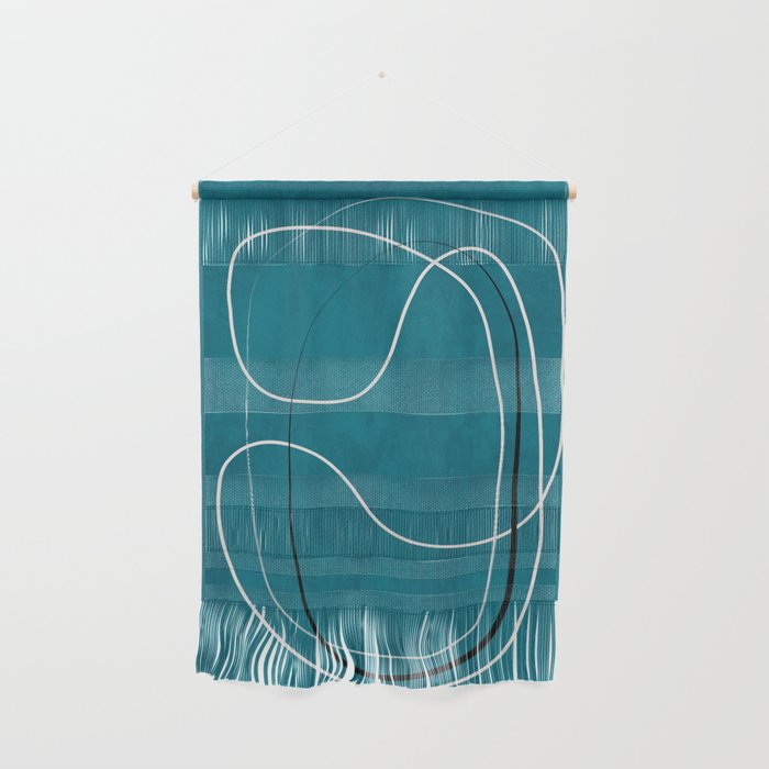 Teal Line Art Black White Modern Artwork Wall Hanging Gallery Image 1