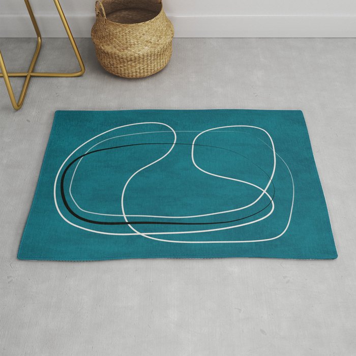 Teal Line Art Black White Modern Artwork Rug Gallery Image 1