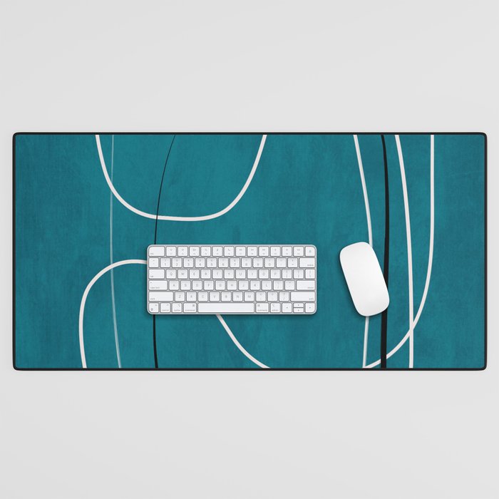 Teal Line Art Black White Modern Artwork Desk Mat Gallery Image 1