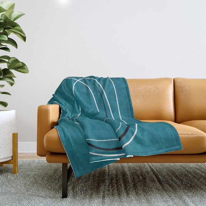 Teal Line Art Black White Modern Artwork Throw Blanket Gallery Image 1