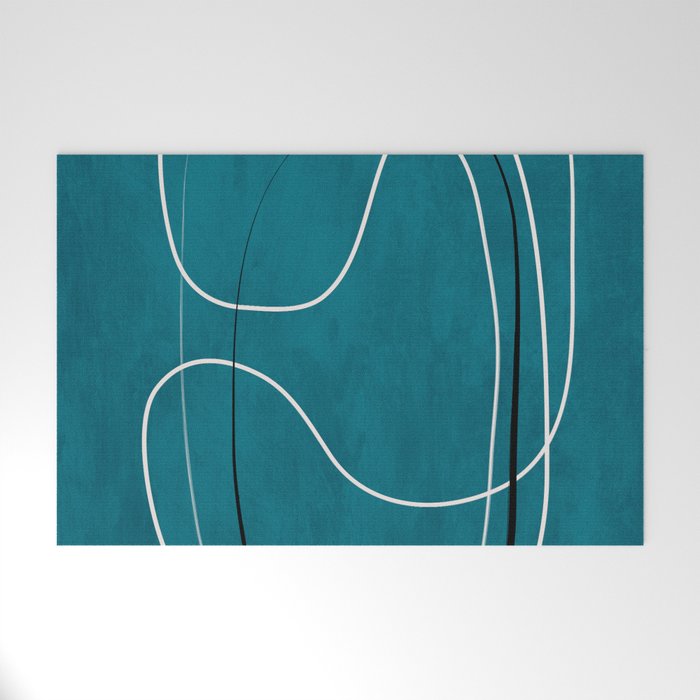 Teal Line Art Black White Modern Artwork Welcome Mat Gallery Image 1
