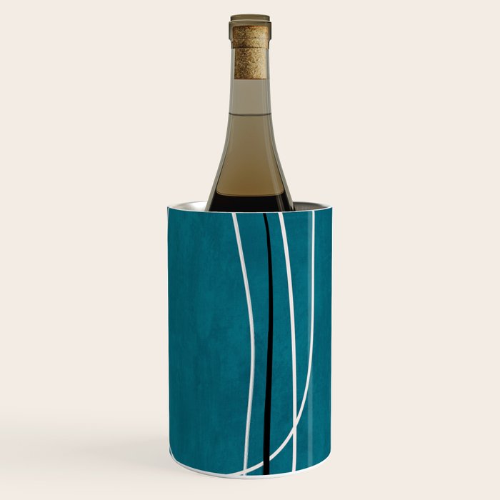 Teal Line Art Black White Modern Artwork Wine Chiller Gallery Image 3
