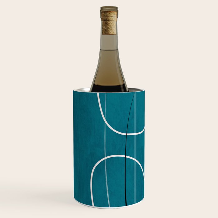 Teal Line Art Black White Modern Artwork Wine Chiller Gallery Image 2