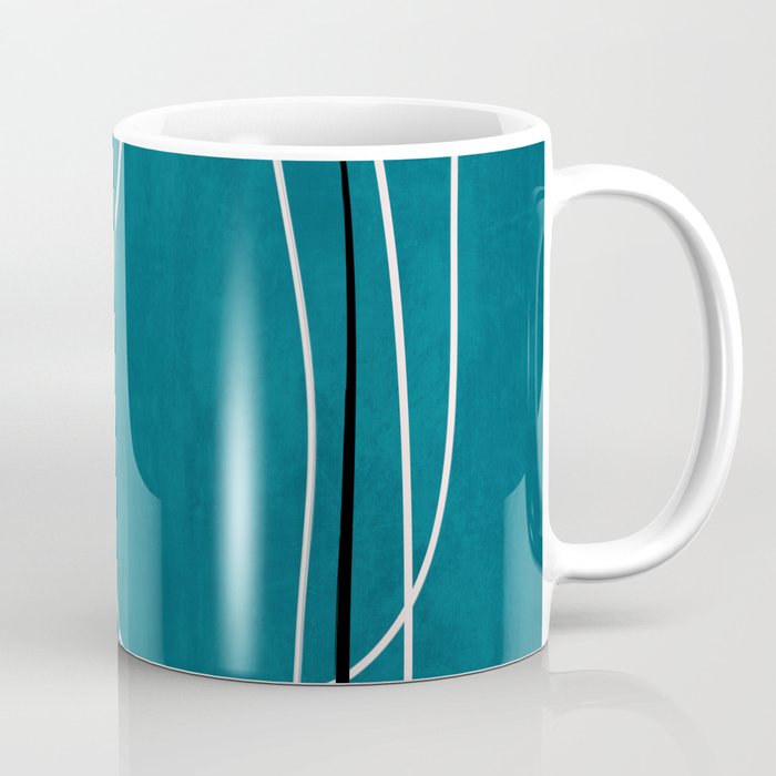 Teal Line Art Black White Modern Artwork Coffee Mug Gallery Image 1