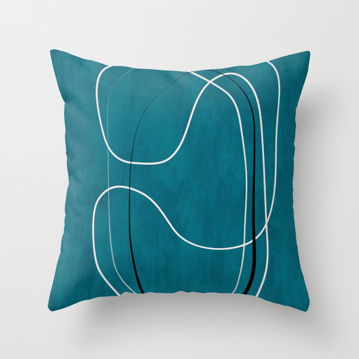 Teal Line Art Black White Modern Artwork Throw Pillow Gallery Image 1