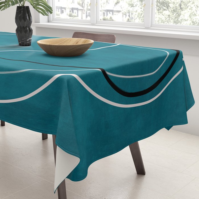 Teal Line Art Black White Modern Artwork Tablecloth Gallery Image 3